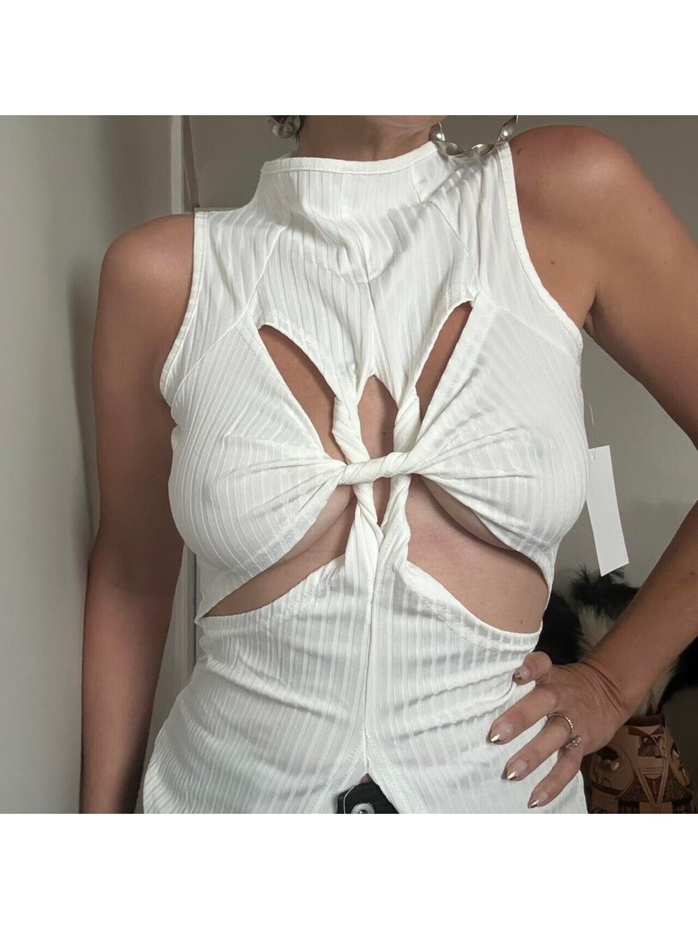 White Ribbed Top - Picture 6 of 6